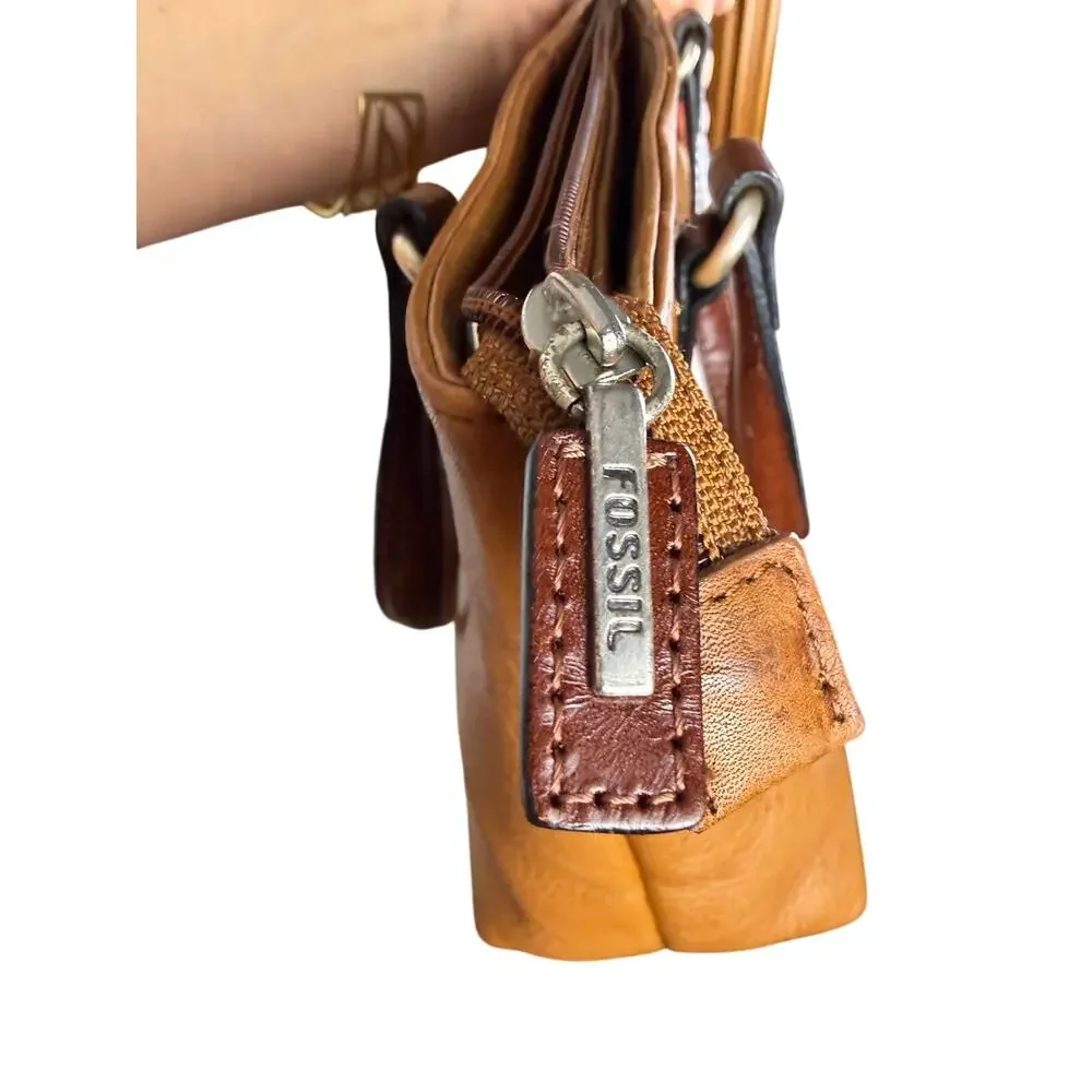 Fossil Light Brown Pebbled Leather Mini Satchel Bag Handbag